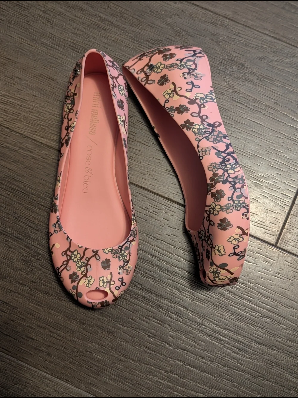 Melissa Pink Floral Peep-Toe Ballet Flats Size 2